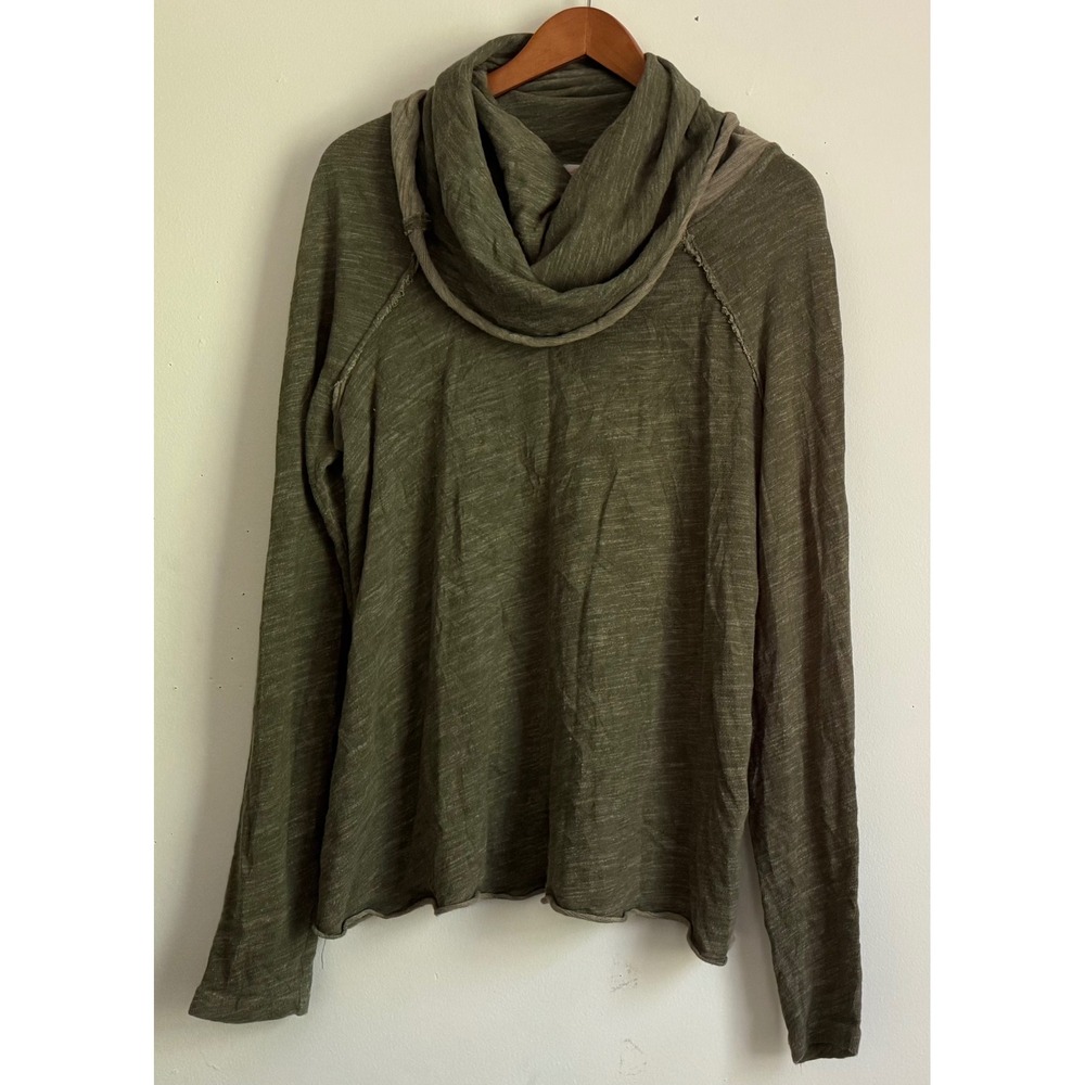 Free People Olive Green Cowl Neck Cocoon Long Sleeve Cotton Slub Top Lagenlook